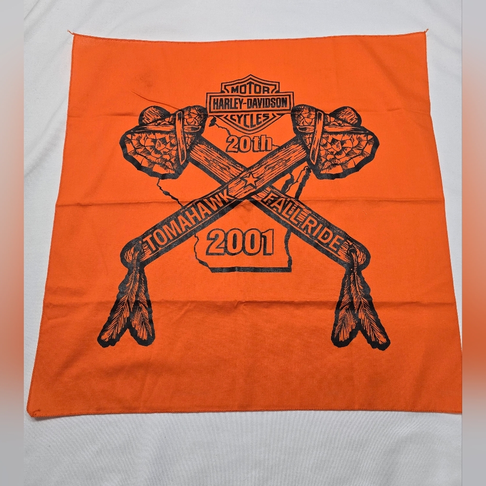 Vintage Y2K 2001 Harley-Davidson Tomahawk Fall Ride Orange Bandana